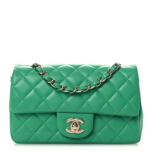 Lambskin Quilted Mini Rectangular Flap Green