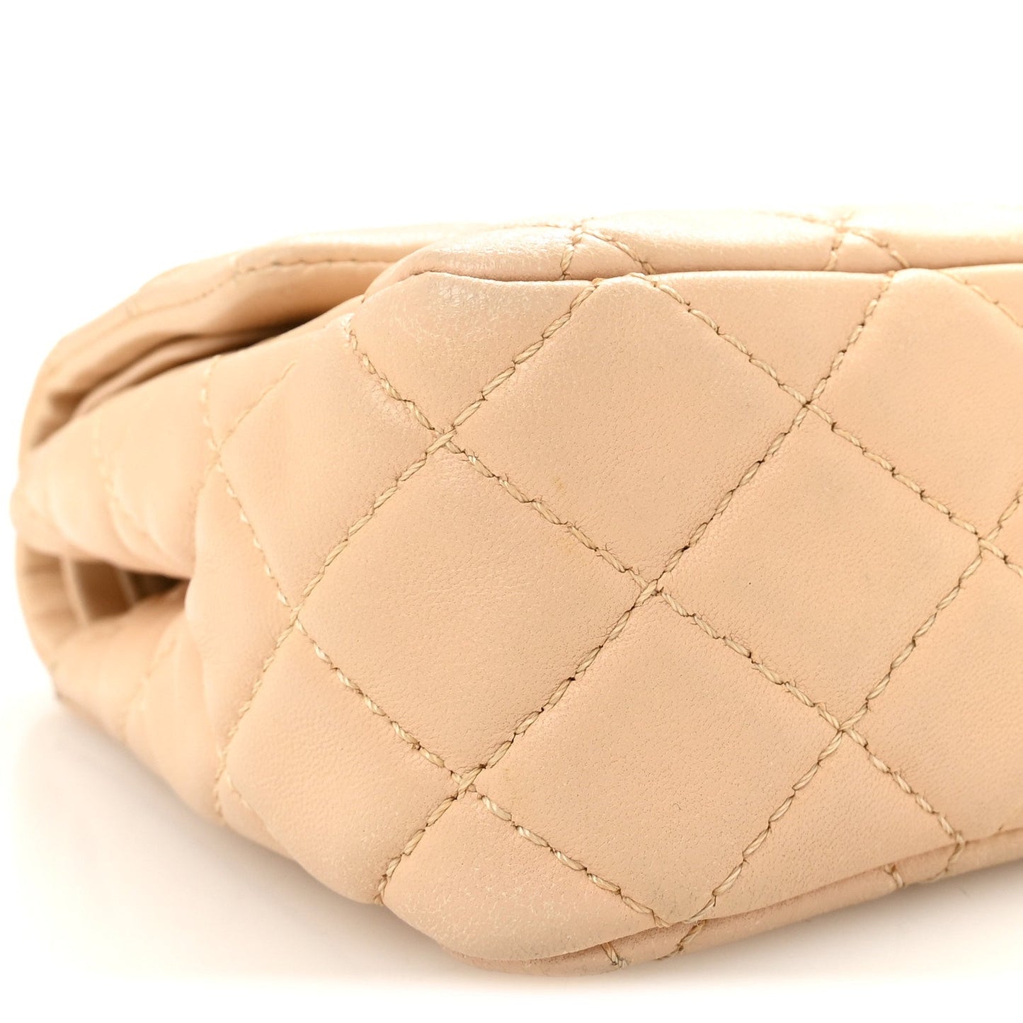 Lambskin Quilted Medium Double Flap Beige