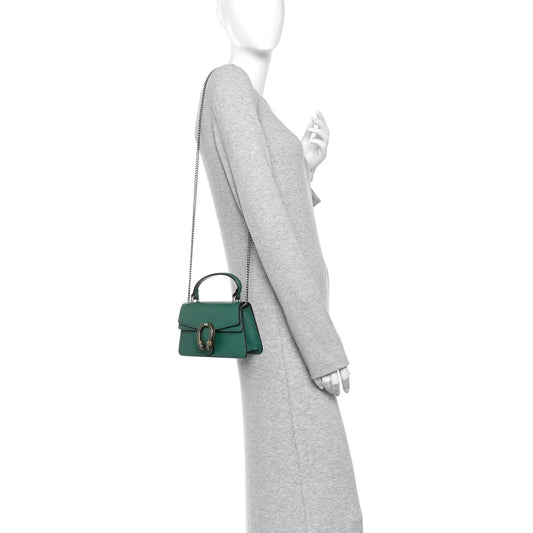 Dollar Calfskin Crystal Mini Dionysus Top Handle Bag Emerald