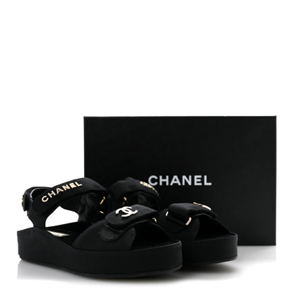 Grosgrain Crystal Logo Platform Sandals 38 Black