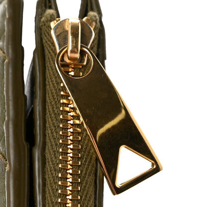 Nappa Intrecciato Small Bi-Fold Zip Wallet Kaki Fondent