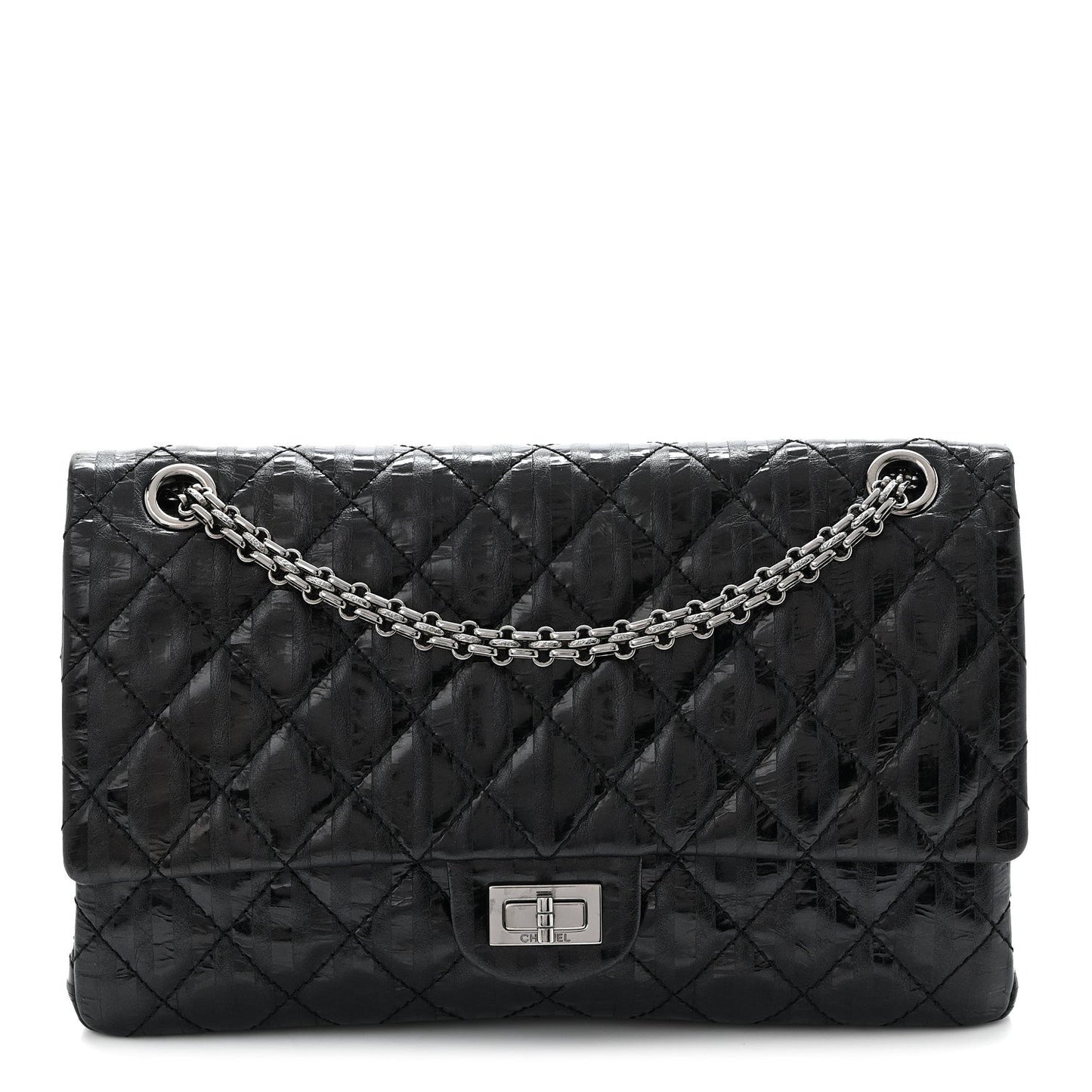 Metallic Calfskin Striped 2.55 Reissue 226 Flap Black