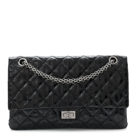 Metallic Calfskin Striped 2.55 Reissue 226 Flap Black