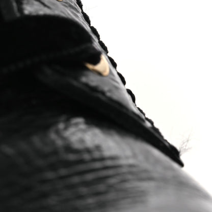Shiny Calfskin Velvet Pearl Combat Short Boots 38 Black