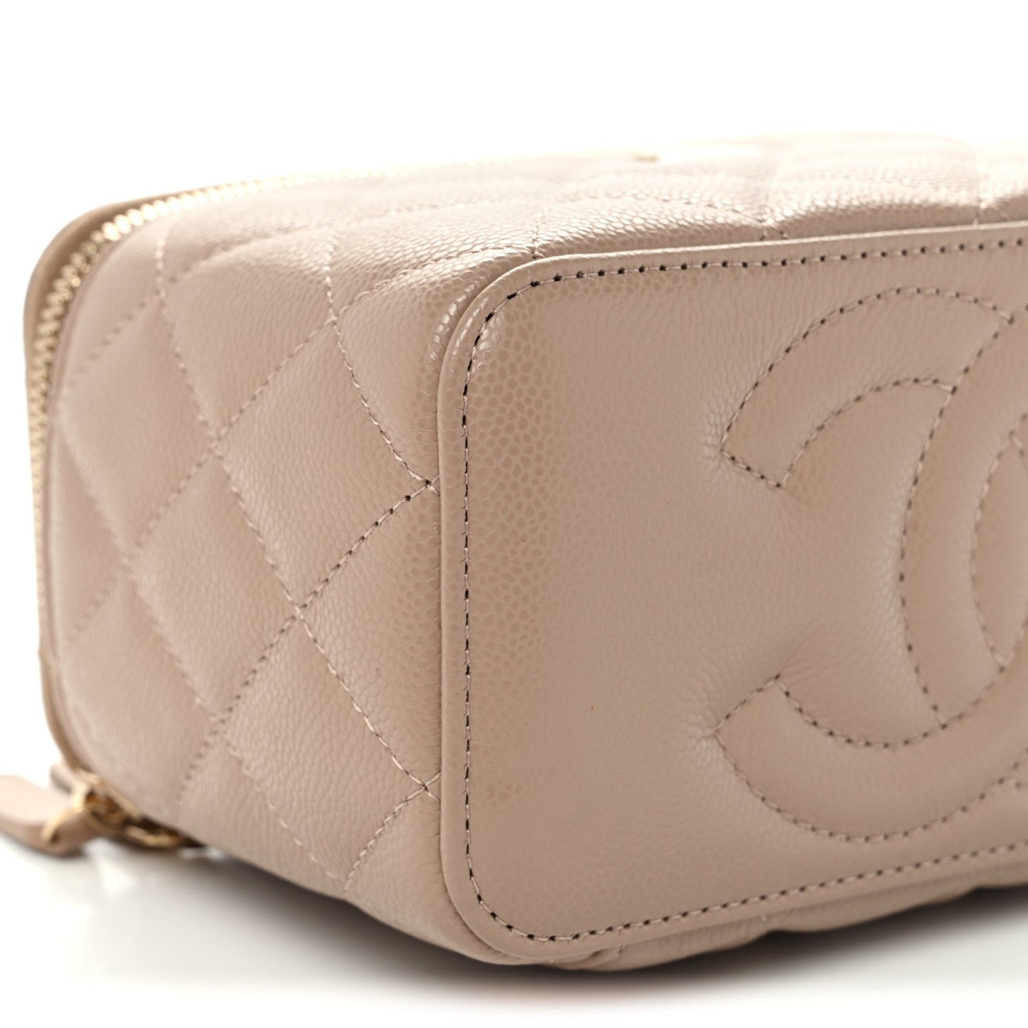 Caviar Quilted Small Vanity Case With Chain Dark Beige