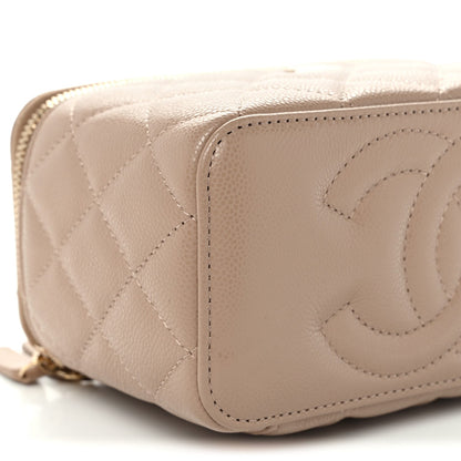 Caviar Quilted Small Vanity Case With Chain Dark Beige