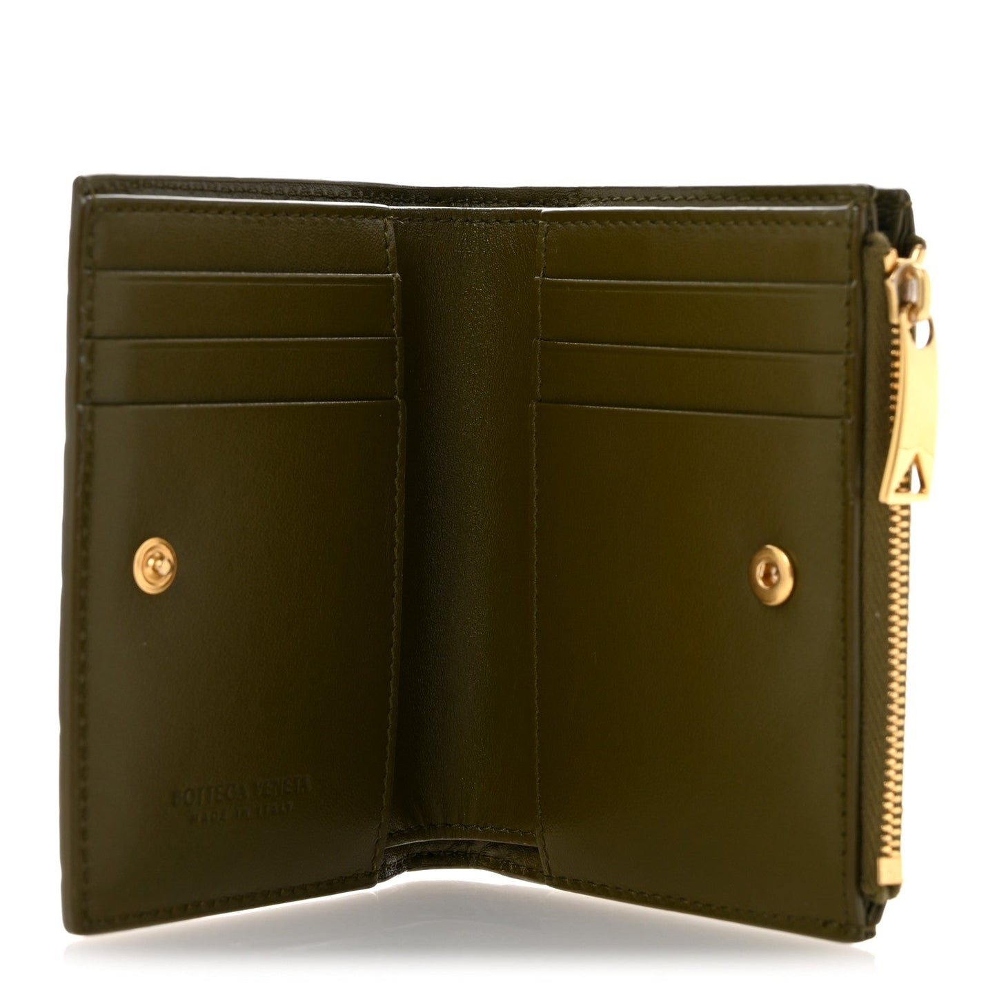 Nappa Intrecciato Small Bi-Fold Zip Wallet Kaki Fondent