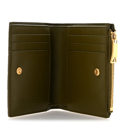 Nappa Intrecciato Small Bi-Fold Zip Wallet Kaki Fondent