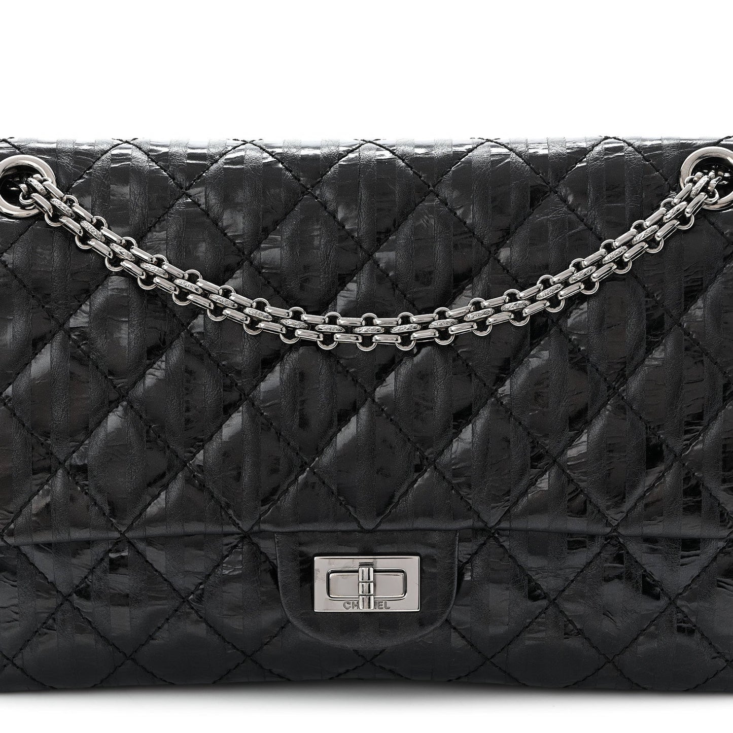 Metallic Calfskin Striped 2.55 Reissue 226 Flap Black