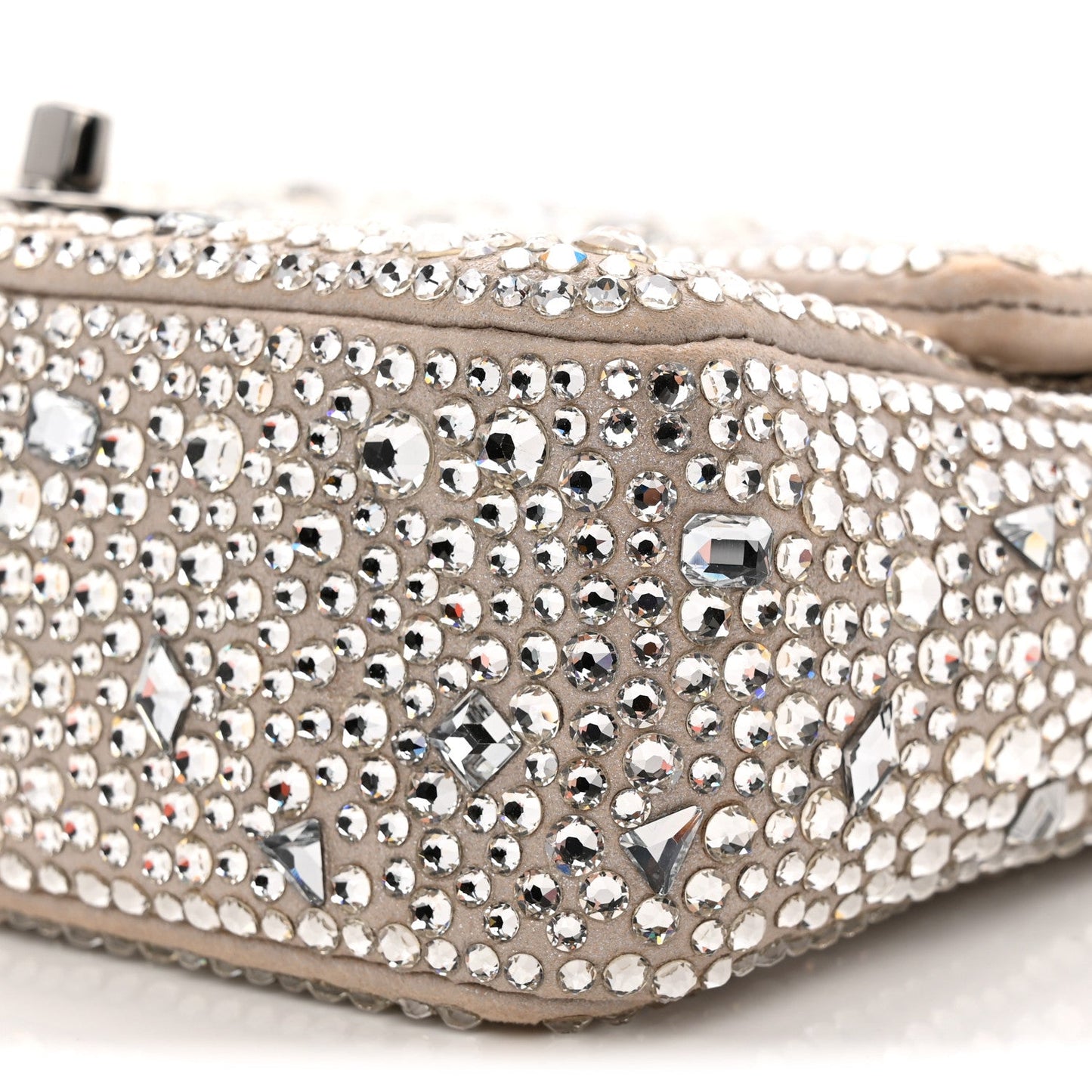 Suede Calfskin Crystal Mini Flap Silver