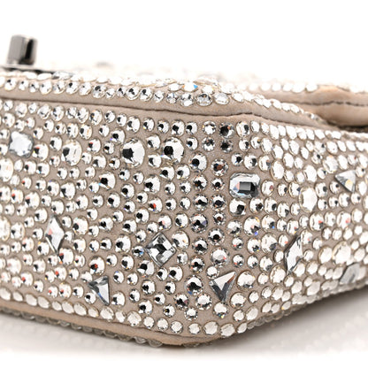 Suede Calfskin Crystal Mini Flap Silver