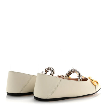 Gucci Nappa Lumiere Deva Horsebit Chain Embellished Flats 35.5 Dusty White