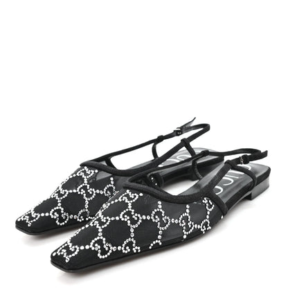 Gucci Tela Retino Kid Scamosciato Crystal GG Monogram Square G 35mm Slingback Pumps 38 Black