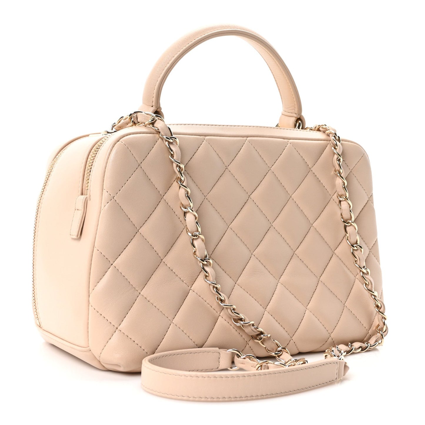 Lambskin Quilted Medium Trendy CC Bowling Bag Beige