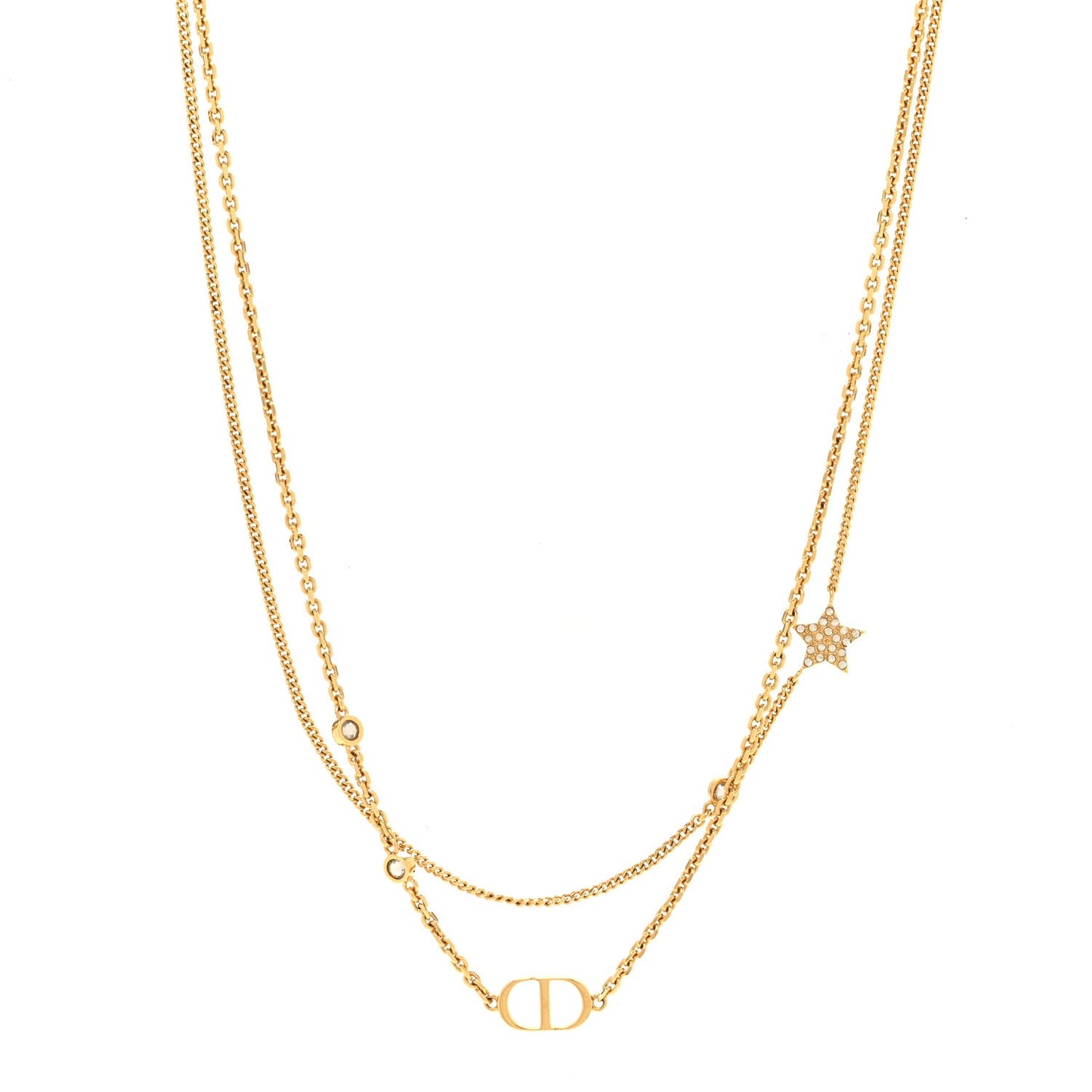 Metal Crystal Petit CD Double Necklace Gold