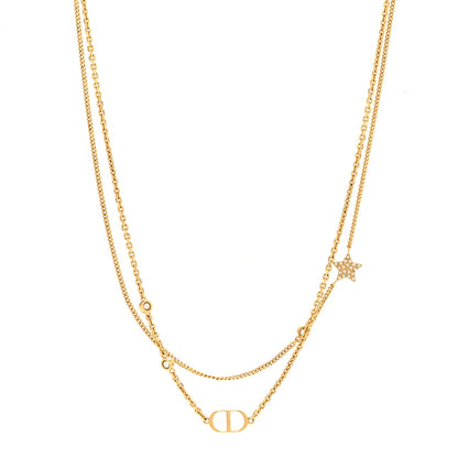 Metal Crystal Petit CD Double Necklace Gold