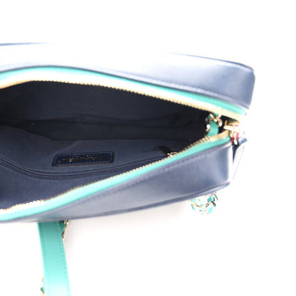 Goatskin Quilted Tri-Color Small In & Out Camera Case Navy Turquoise Pink