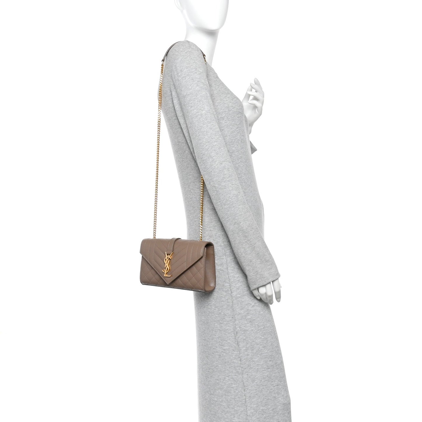 Grain De Poudre Textured Mixed Matelasse Triquilt Small Monogram Satchel Taupe