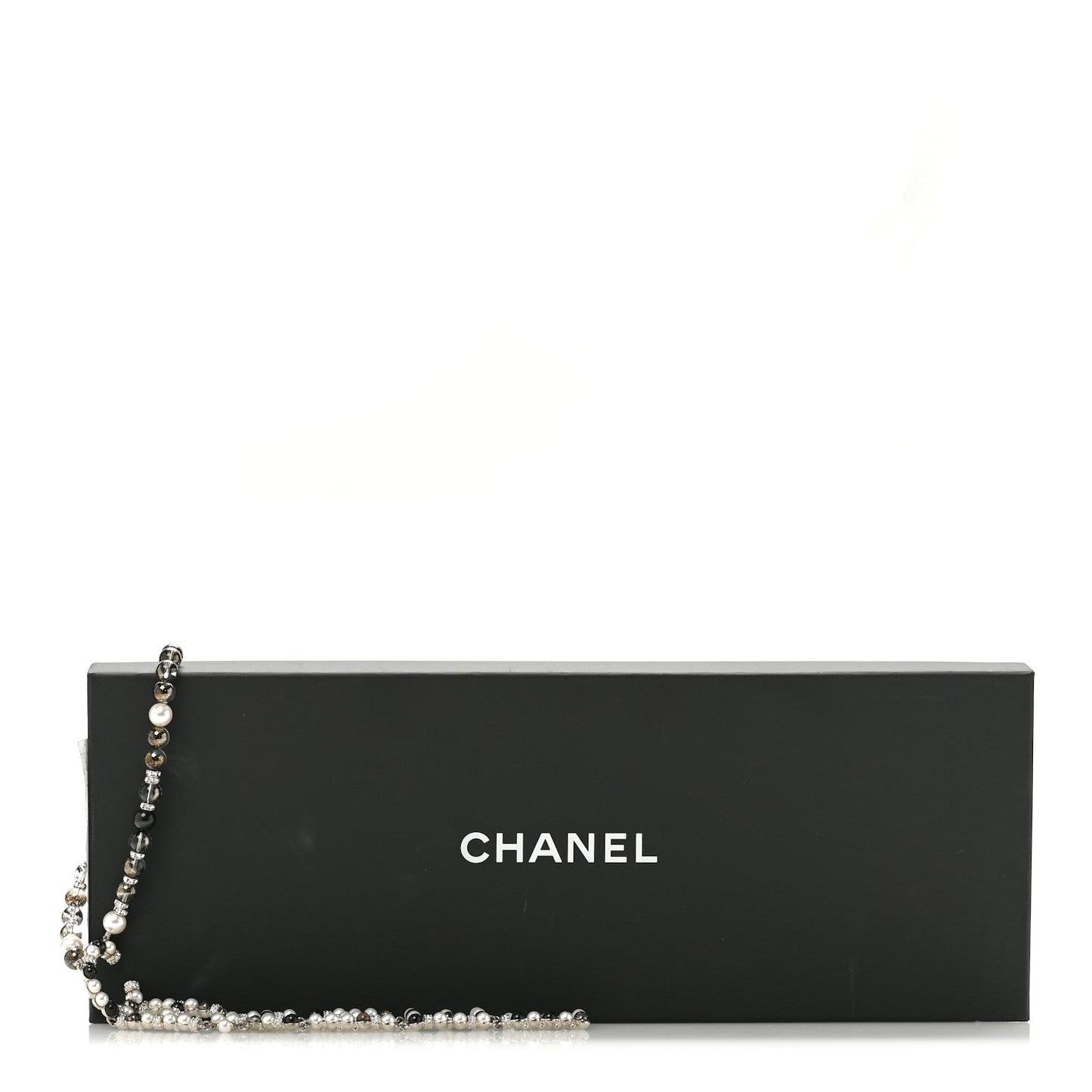 Pearl Crystal Bead Chanel Logo Necklace Silver