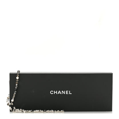 Pearl Crystal Bead Chanel Logo Necklace Silver