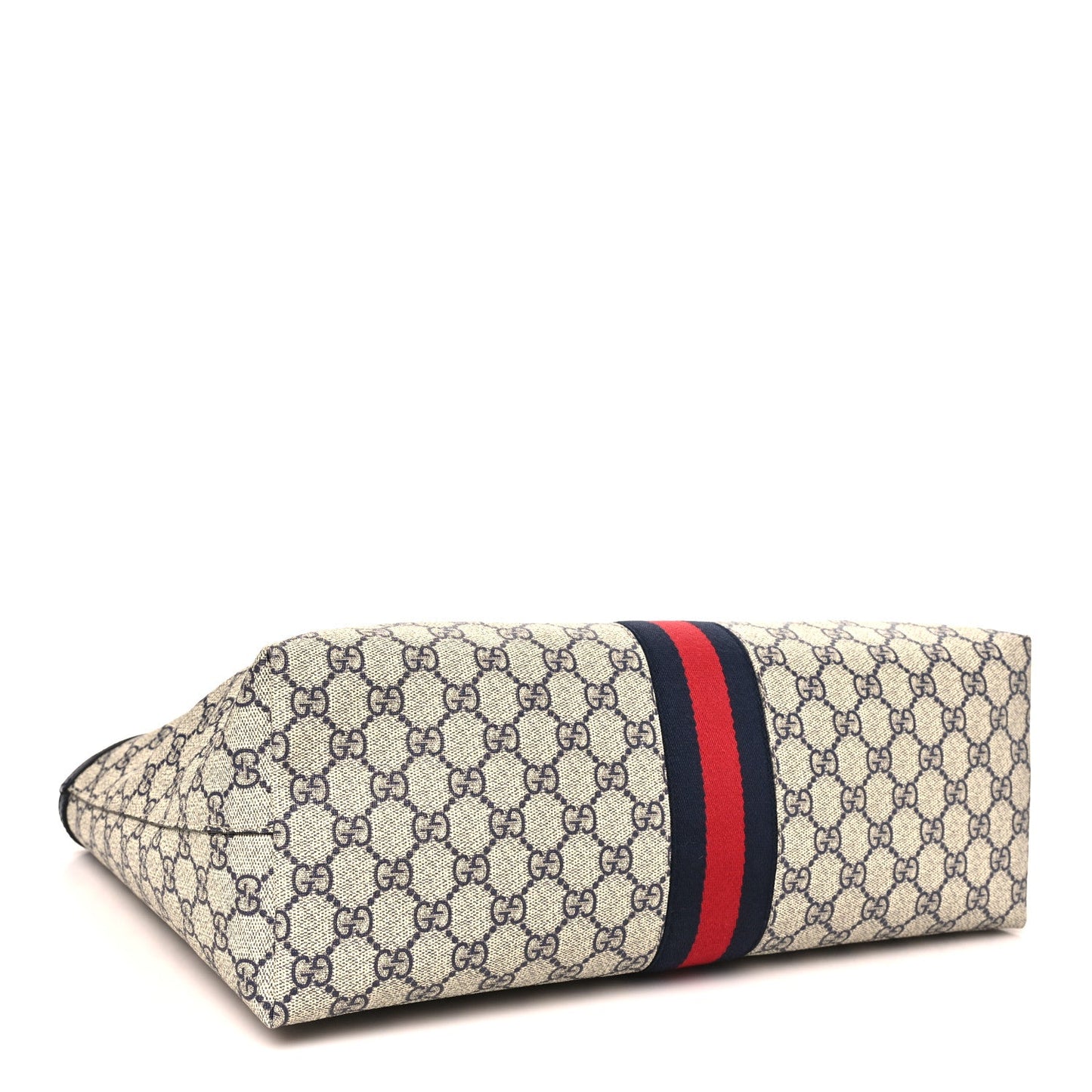 GG Supreme Monogram Textured Calfskin Web Medium Ophidia Shopping Tote Beige Blue