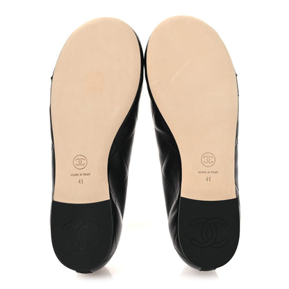 Lambskin Quilted CC Cambon Ballet Flats 41 Black White