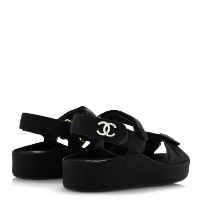 Grosgrain Crystal Logo Platform Sandals 38 Black