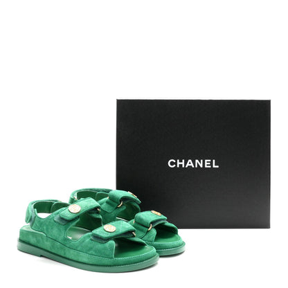 Suede Calfskin Velcro Dad Sandals 37 Blue Green