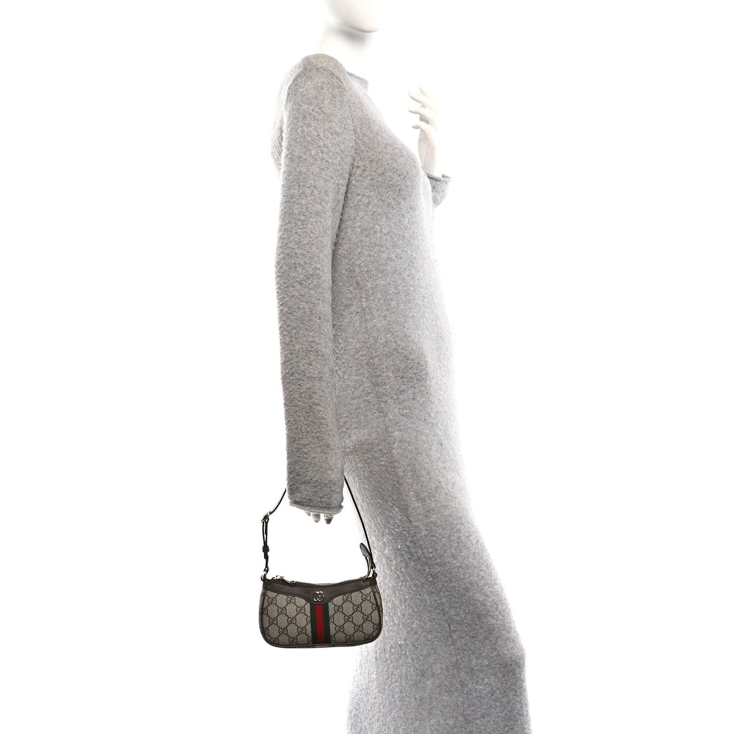 GG Supreme Monogram Textured Dollar Calfskin Web Mini Ophidia Shoulder Bag Beige Ebony New Acero