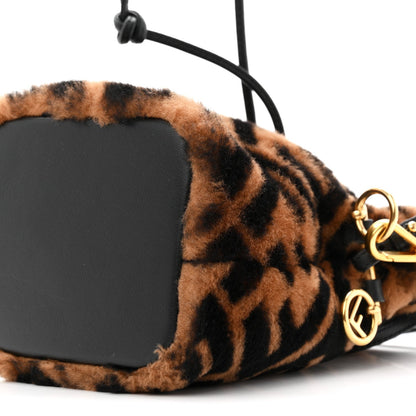 Shearling Vitello Dolce F is Fendi Macro FF 1974 Mini Mon Tresor Bucket Bag Tobacco Black