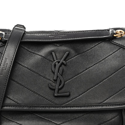 Lambskin Matelasse Monogram Baby Niki Chain Satchel Black