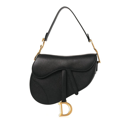 Grained Calfskin Saddle Bag Black