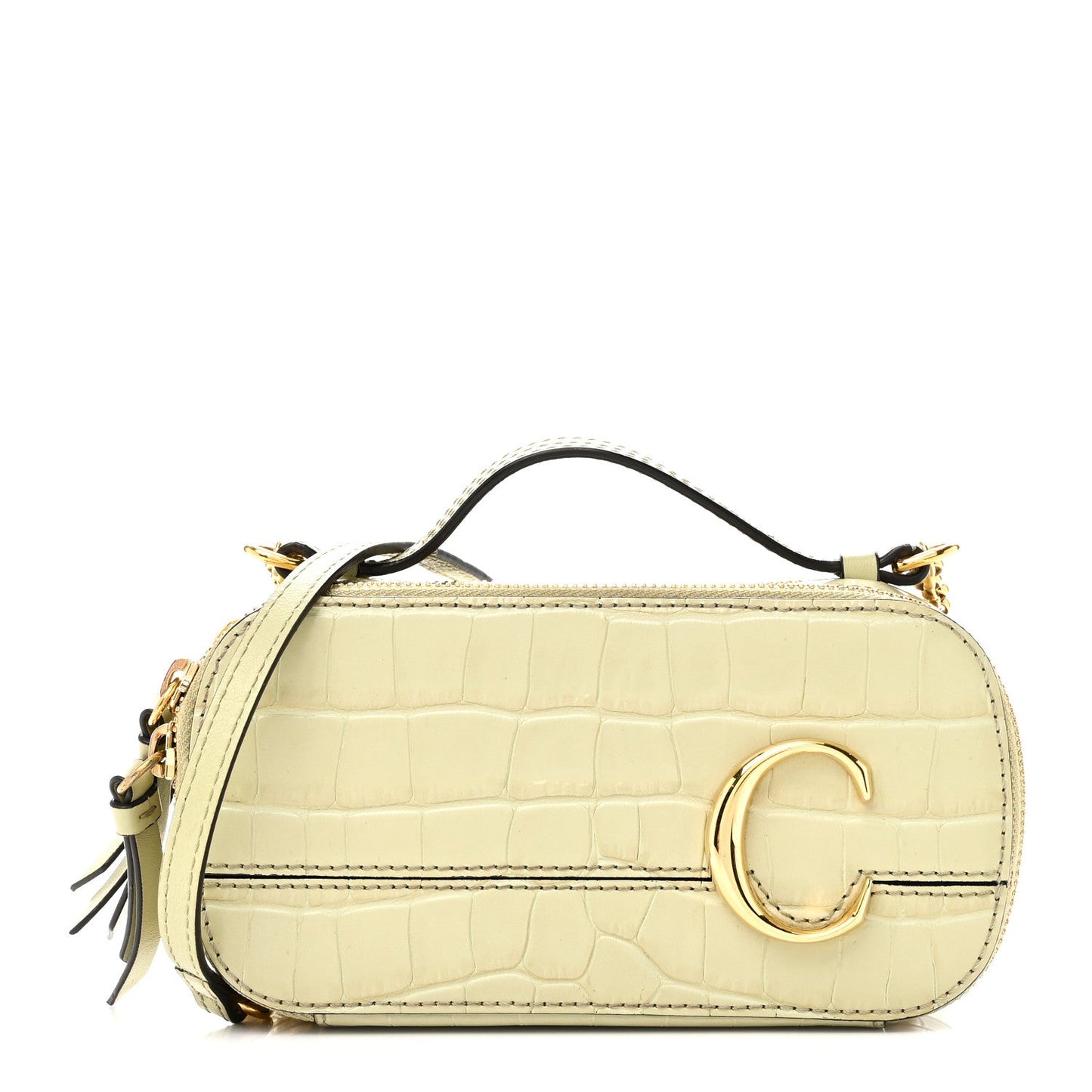Calfskin Crocodile Embossed Mini C Vanity Bag Light Eucalyptus