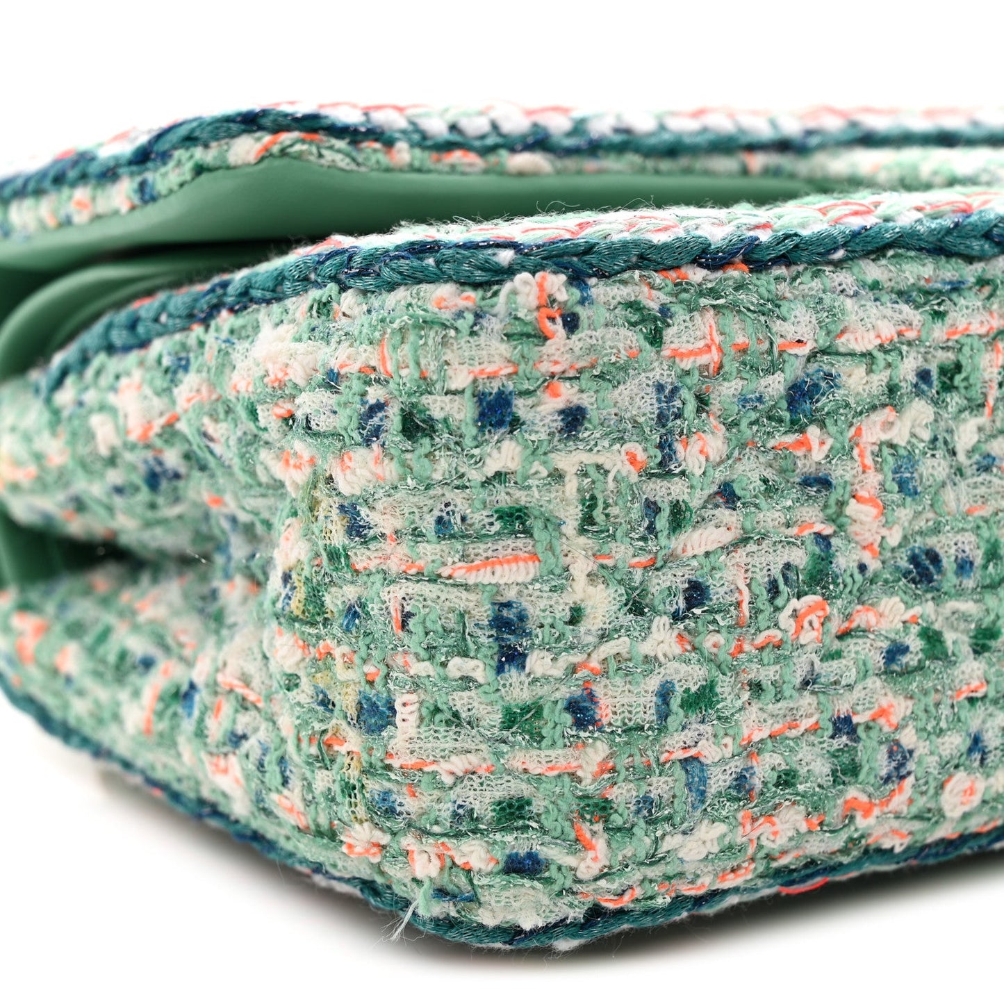 Tweed Braided Medium Flap Green Blue Multicolor