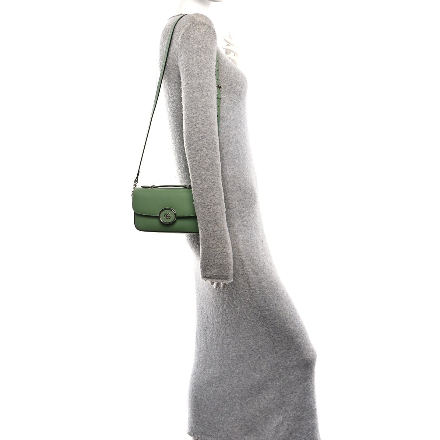 Senna Calfskin Petite GG Top Handle Shoulder Bag Green Soil Grass
