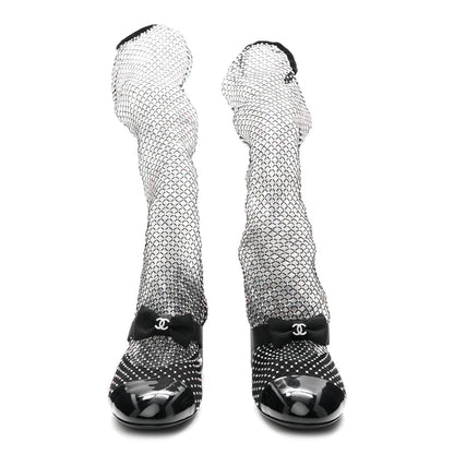 Mesh Crystal Patent CC Bow High Boots 40 Black