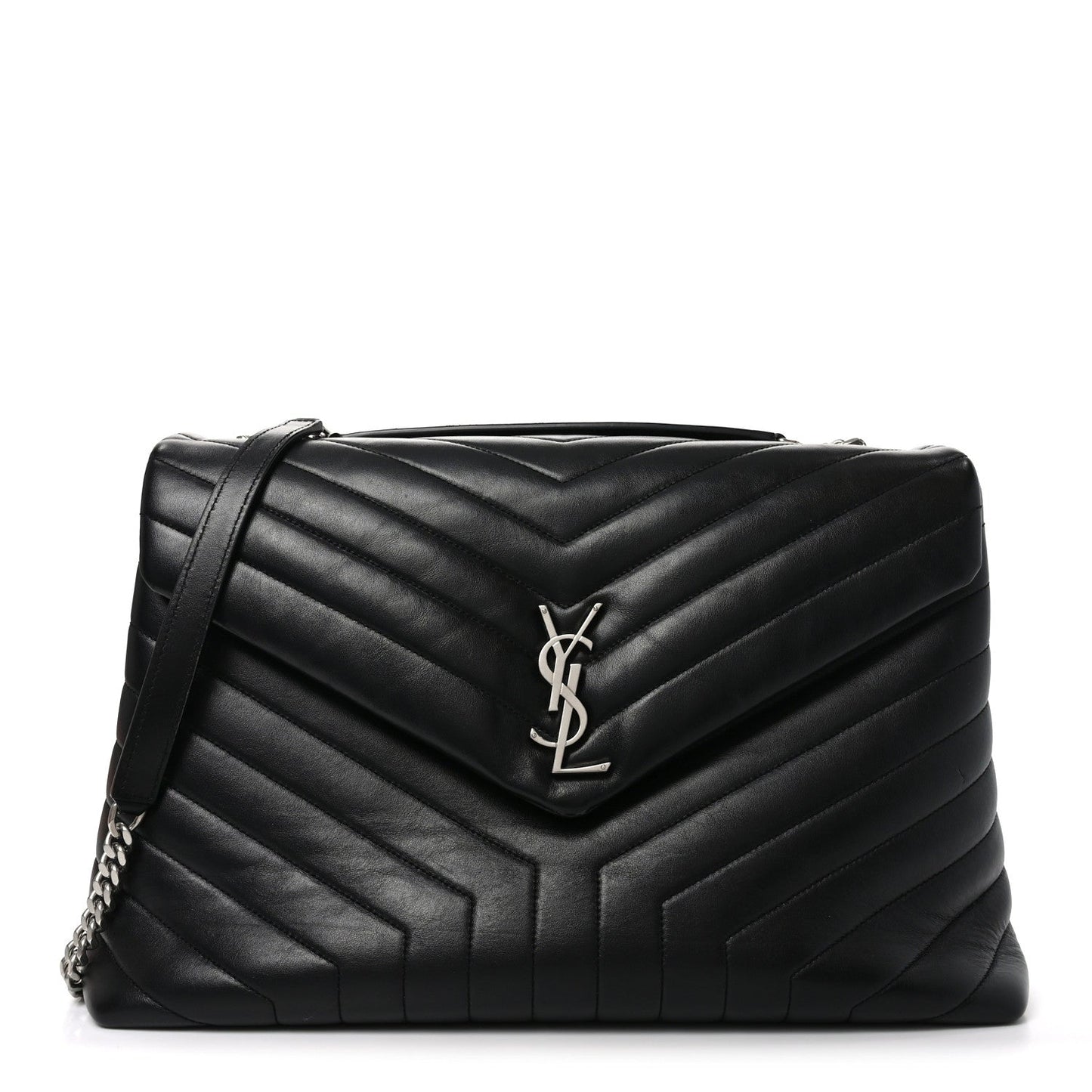 Calfskin Y Quilted Monogram Large Loulou Chain Satchel Black