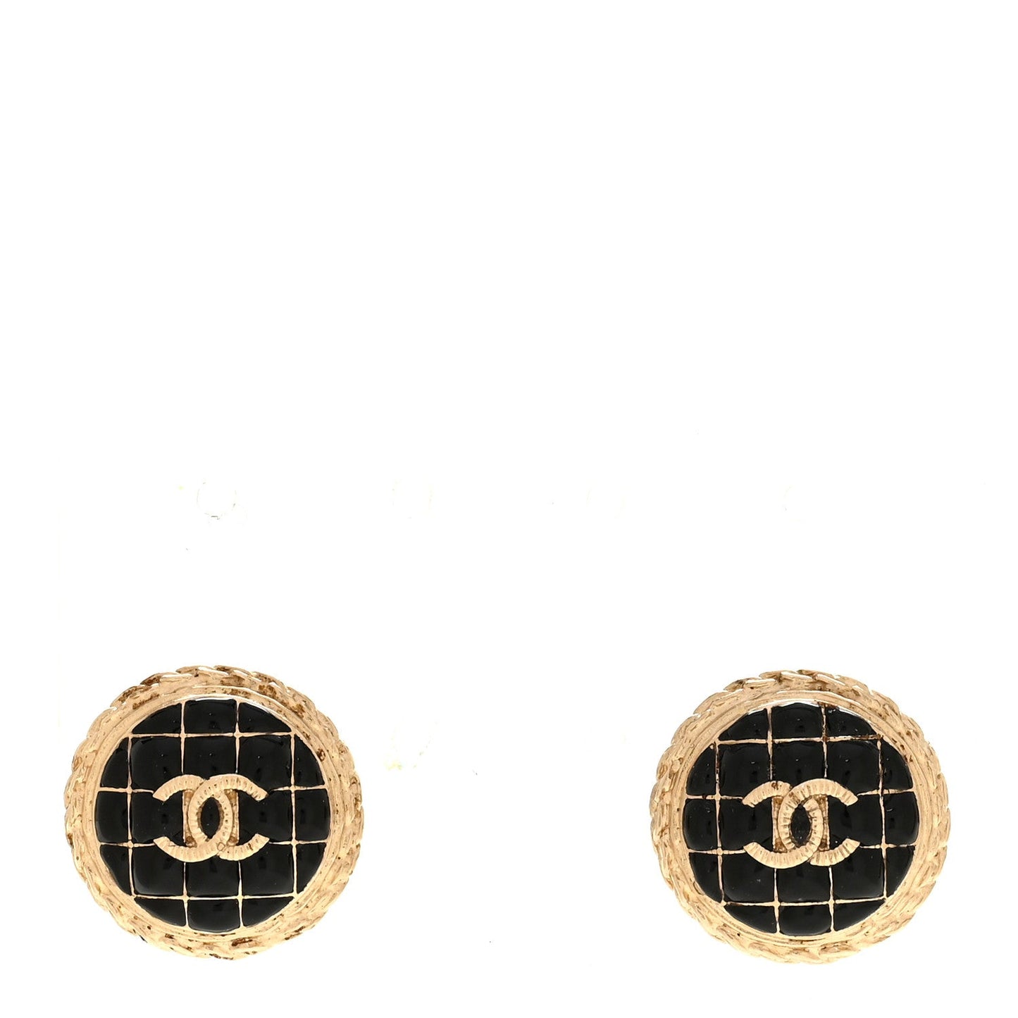 Resin CC Chain Round Earrings Gold Black