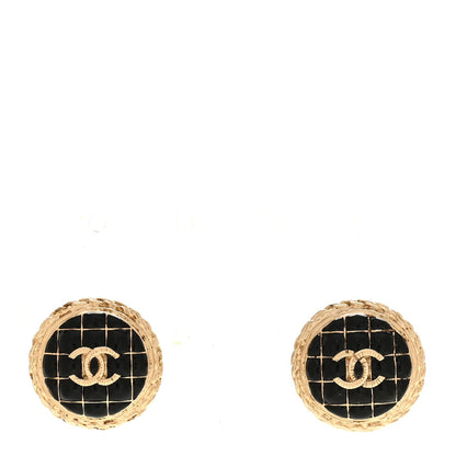Resin CC Chain Round Earrings Gold Black
