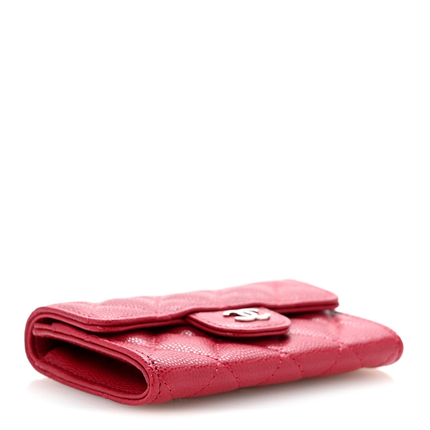 Caviar Quilted Flap Card Holder Wallet Dark Pink