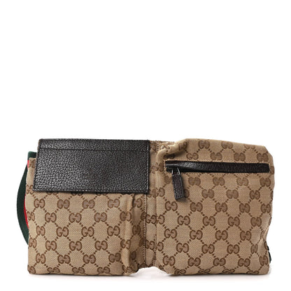 Gucci GG Monogram Web Double Pocket Belt Bag Dark Brown