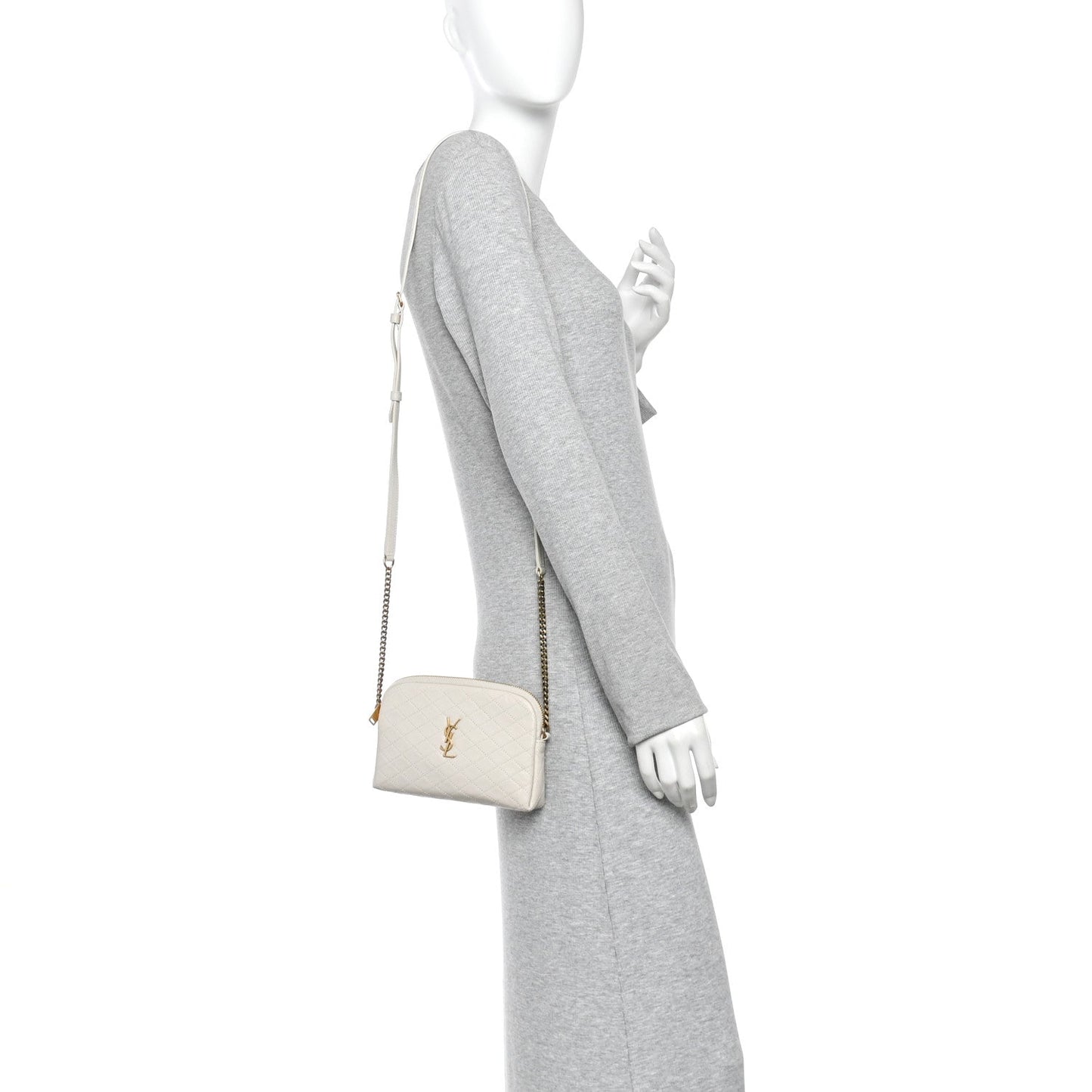 Lambskin Quilted Gaby Zipped Pouch Crema Soft