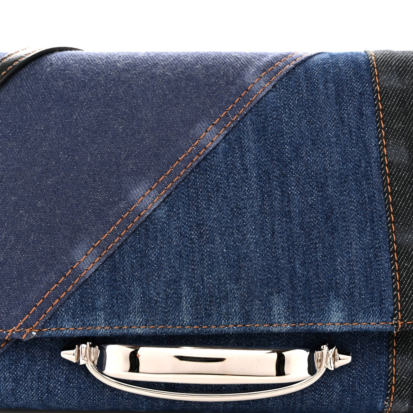 Alexander McQueen Denim Calfskin The Story Shoulder Bag Blue
