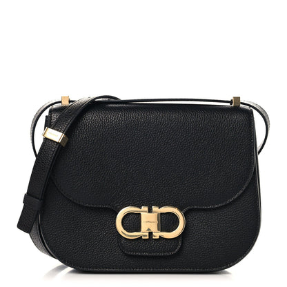 Calfskin Double Gancini Crossbody Black