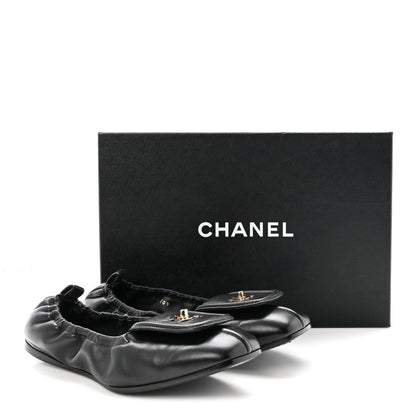 Lambskin CC Turnlock Ballerina Flats 37 Black