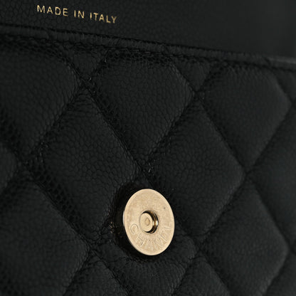 Caviar Quilted Flap Phone Holder With Chain Black