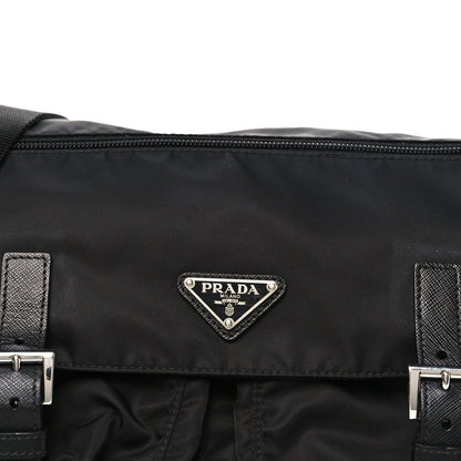 Tessuto Nylon Saffiano Double Buckle Messenger Shoulder Bag Black
