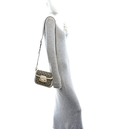 GG Supreme Monogram Web Mini Horsebit 1955 Shoulder Bag Beige Mystic White