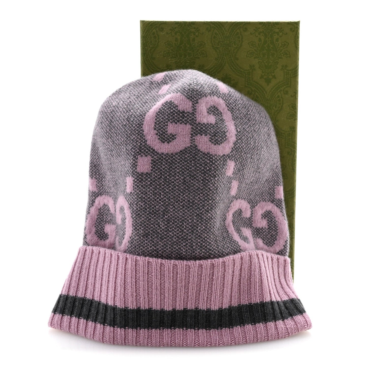 Cashmere Jacquard Monogram Jumbo GG Canvy Hat Beanie Hat M Graphite Pink