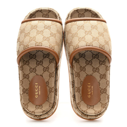 Original GG Canvas Monogram Womens GG Platform Sandals 36.5 Beige Ebony Sundial